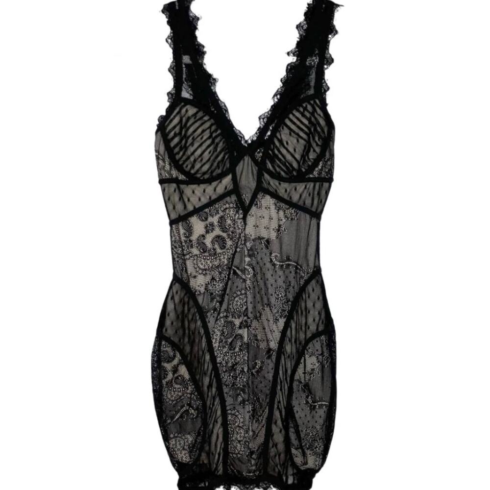 Bebe Y2K XS Black Lace Overlay Bodycon Corset Cocktail Party Dress Whimsigoth - Picture 6 of 11